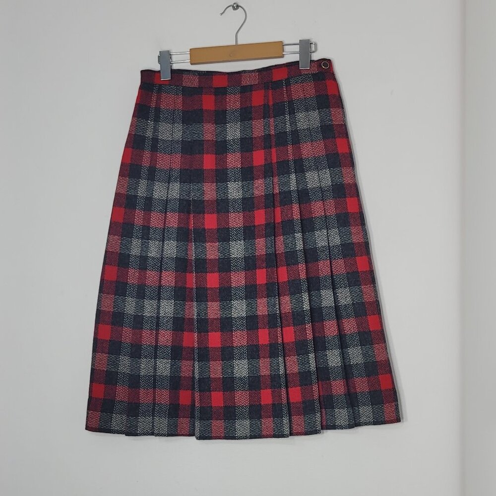Vintage Red and Navy Plaid A-Line Skirt